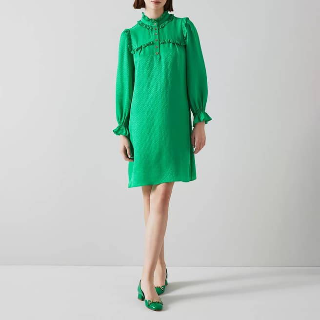 L K Bennett Green Edie Silk Blend Mini Dress