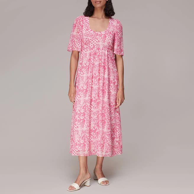 WHISTLES Pink Abstract Print Midi Dress