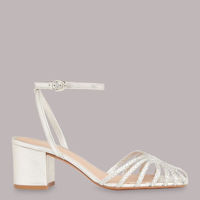 WHISTLES Silver Blakely Heeled Leather Sandals