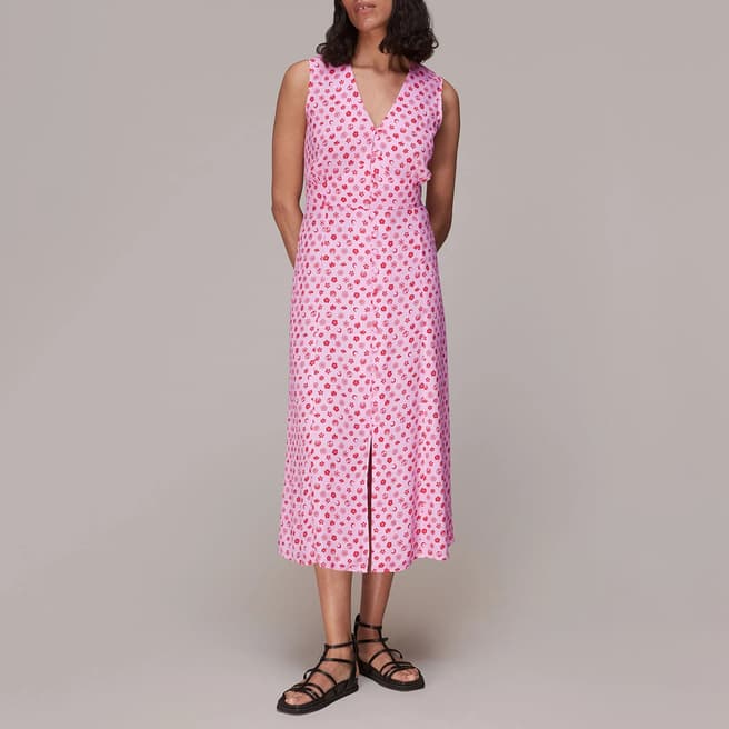 WHISTLES Pink Floral Print Midi Dress