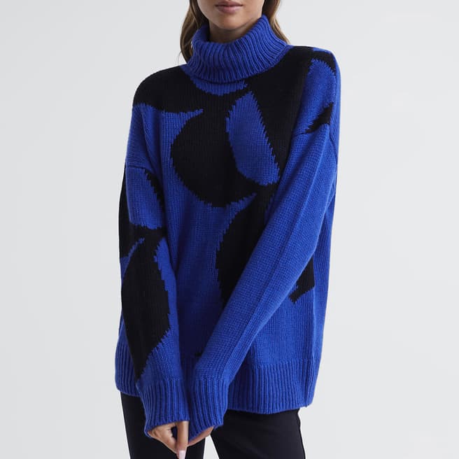 Reiss Blue Brittany Printed Wool Blend Jumper