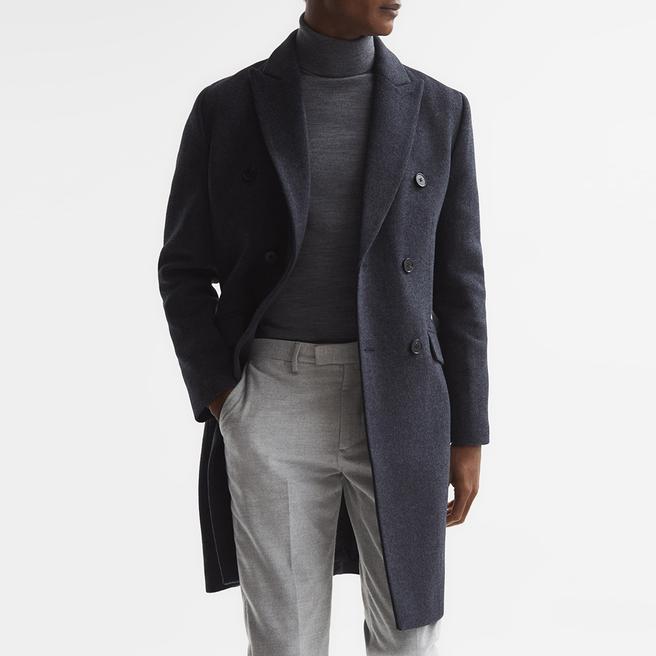 Reiss Blue Reflection Wool Blend Coat