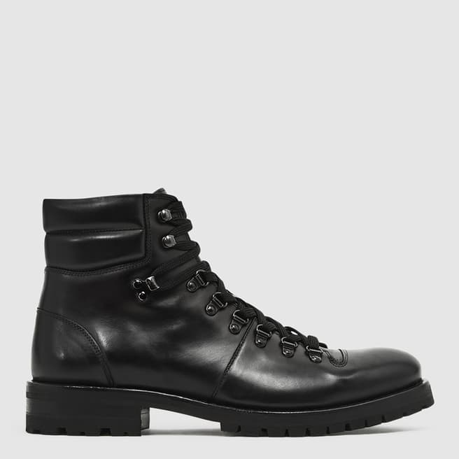 Reiss Black Amwell Leather Hiking Boots