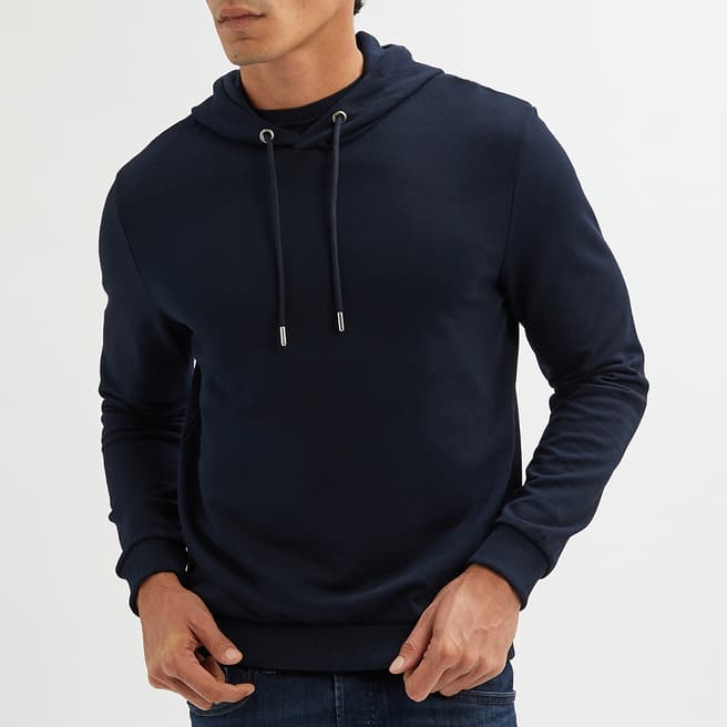 Reiss Navy Braydon Hooded Cotton Sweatshirt