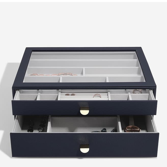 Stackers Navy Blue Supersize Jewellery Box - Set of 2 (with drawers)