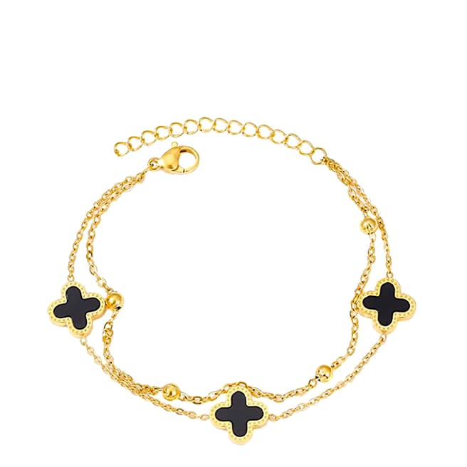 Chloe Collection by Liv Oliver 18K Gold Black Enamel Double Link Bracelet