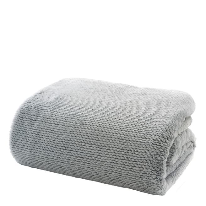 The Lyndon Company Sandringham Knit Style Faux Fur Bed Throw, Platinum