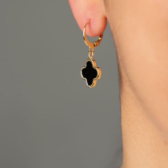 Elika Black & Gold Cleef Drop Earrings