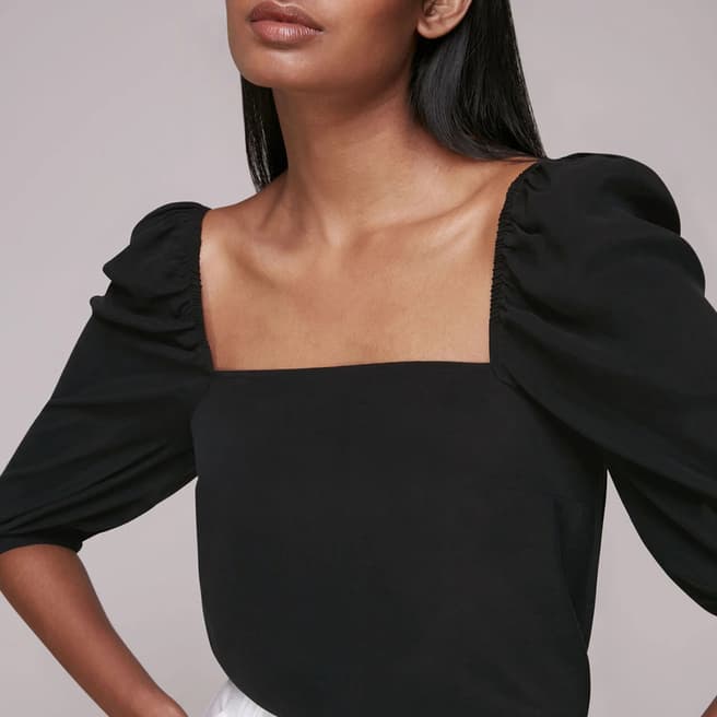 WHISTLES Black Blanche Square Neck Top