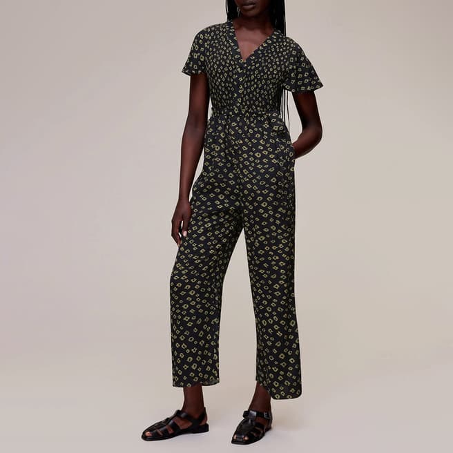 WHISTLES Black Abstract Print Jumpsuit