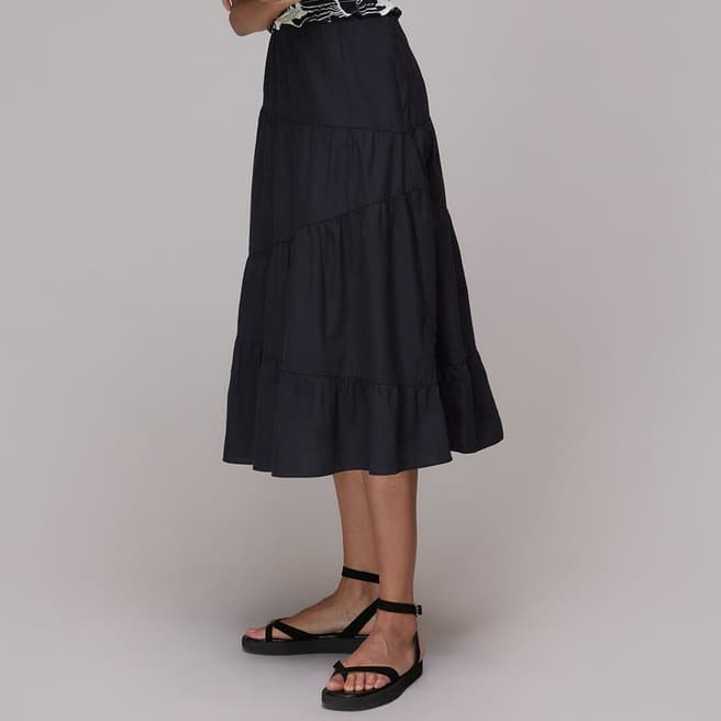 WHISTLES Black Maria Tiered Cotton Skirt
