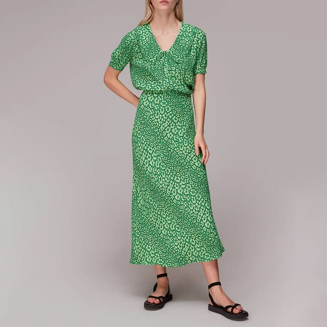 WHISTLES Green Printed Bias Cut Skirt