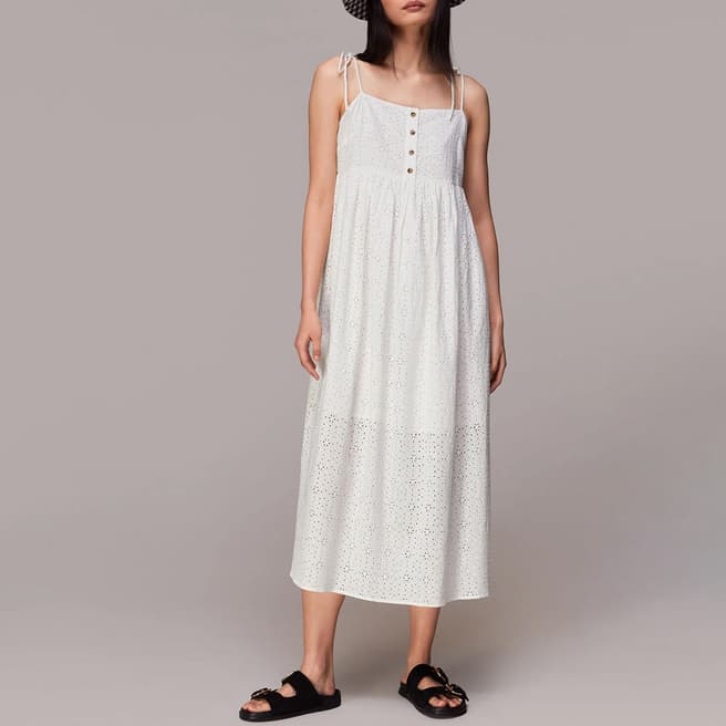 WHISTLES White Mabel Broderie Cotton Midi Dress