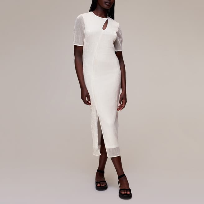 WHISTLES White Fitted Midi Dress
