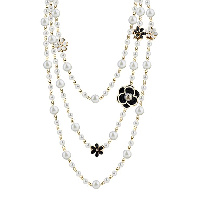 Liv Oliver 18K Gold Long Pearl & Flower Necklace