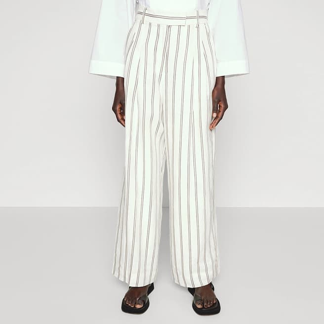 By Malene Birger White Striped Cymbaria Linen Trousers