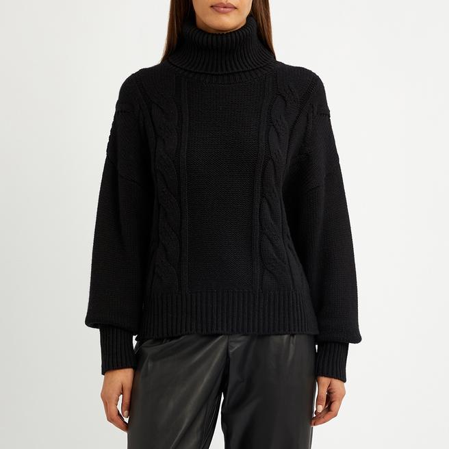 N°· Eleven Black Cashmere Blend Cable Knit Roll Neck Jumper