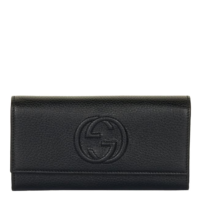 Gucci Black Gucci Calf Skin Leather Flap Closure Wallet