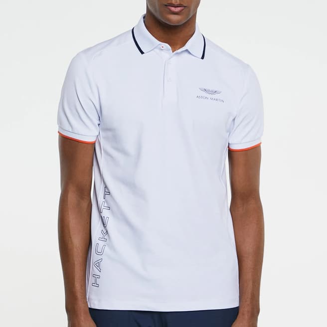 Hackett London White AMR Logo Cotton Blend Polo Shirt