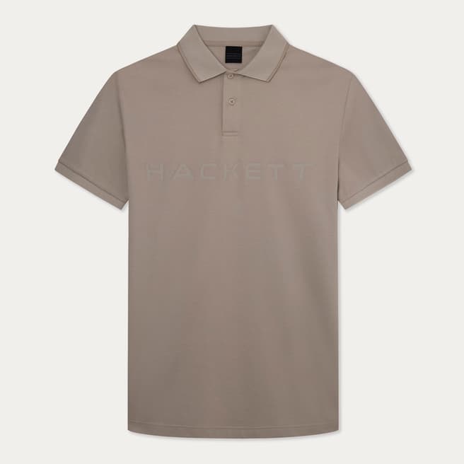 Hackett London Taupe Logo Short Sleeve Cotton Polo Shirt