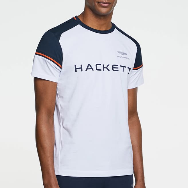 Hackett London White AMR Panel Detail Cotton T-Shirt