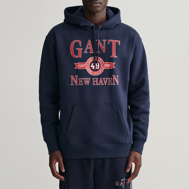 Gant Navy Crest Logo Cotton Blend Hoodie
