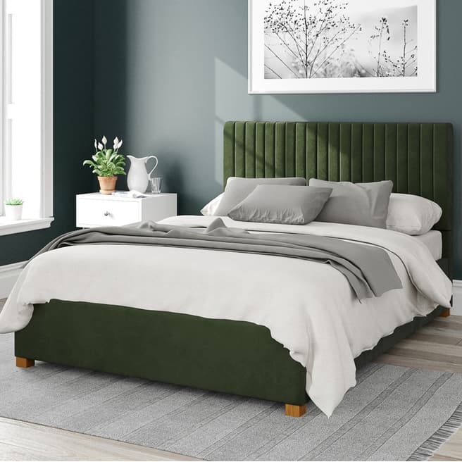 Aspire Furniture Grant Plush Velvet Fabric Double Ottoman Bed, Forest Green