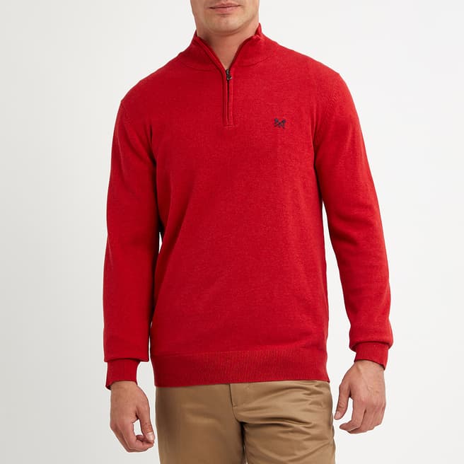 Crew Clothing Red Fine Cotton Knit 1/2 Zip Jumper