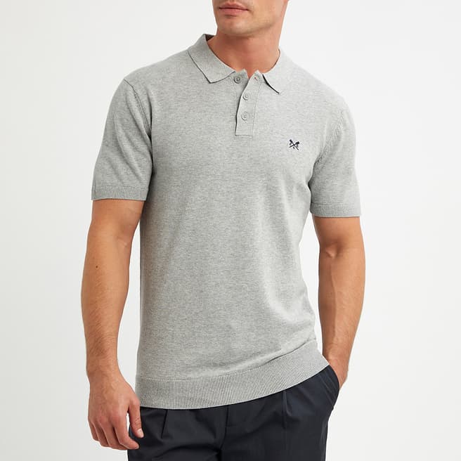 Crew Clothing Grey Knitted Polo Shirt