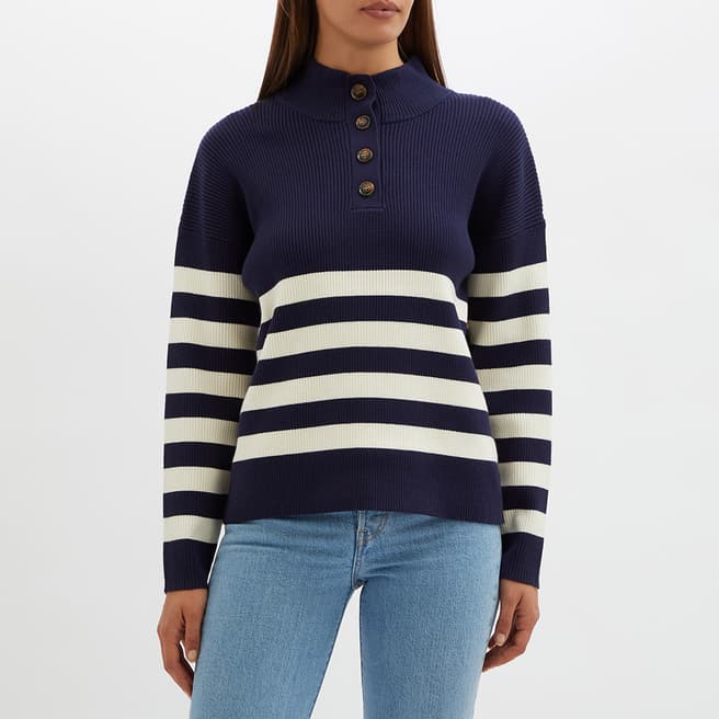Crew Clothing Navy Funnel Neck Button Knit Jumper