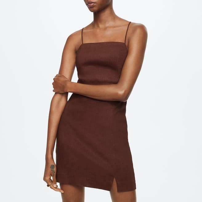 Mango Brown Linen Strap Dress