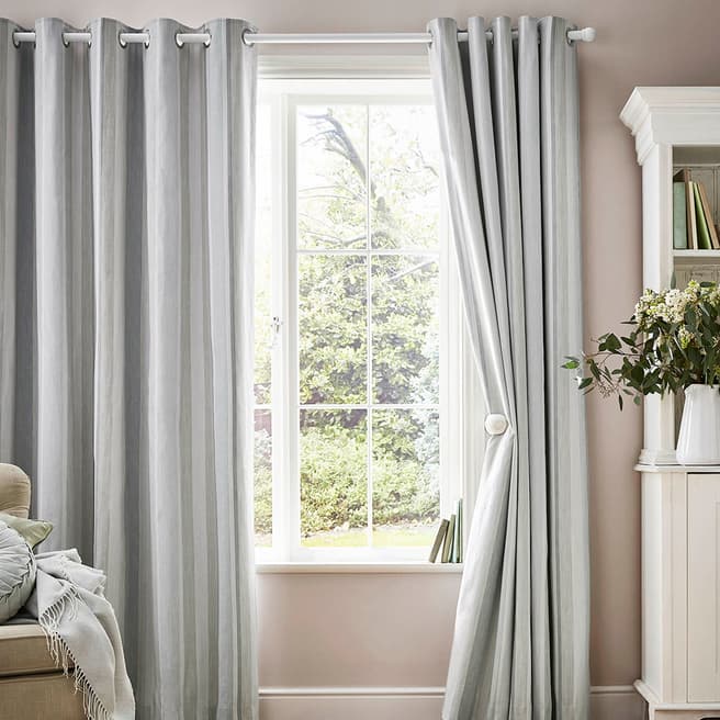 Laura Ashley Awning Stripe 168x137cm Black Out Eyelet Ready Made Curtains, Smoke Green
