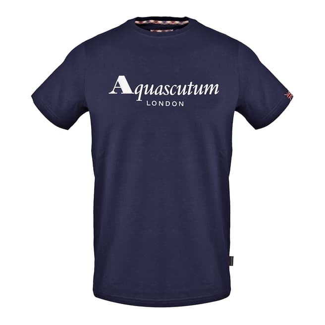 Aquascutum Navy Chest Logo Cotton T-Shirt
