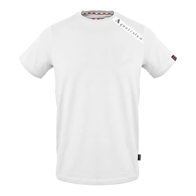 Aquascutum White Shoulder Strip Cotton T-Shirt