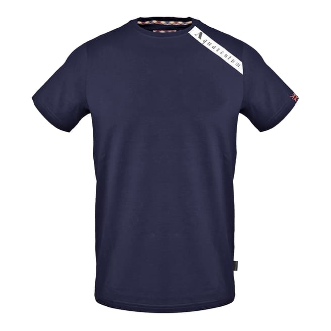 Aquascutum Navy Shoulder Strip Cotton T-Shirt