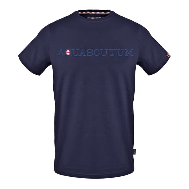 Aquascutum Navy Embossed Logo Cotton T-Shirt