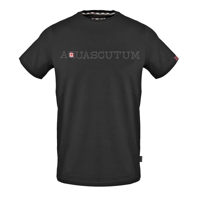 Aquascutum Black Embossed Logo Cotton T-Shirt
