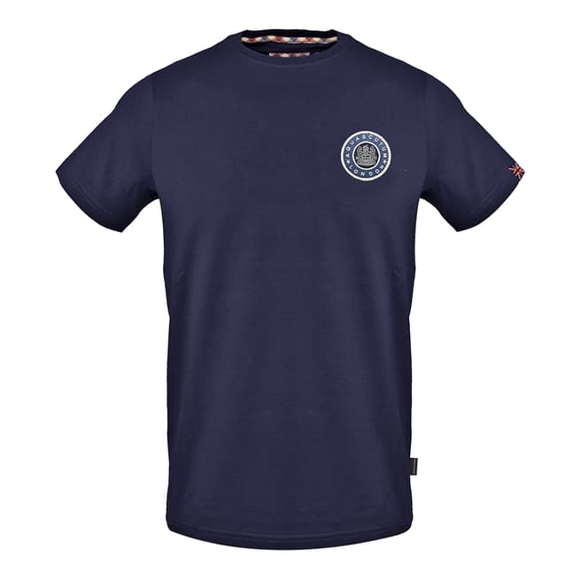 Aquascutum Navy Circle Logo Cotton T-Shirt