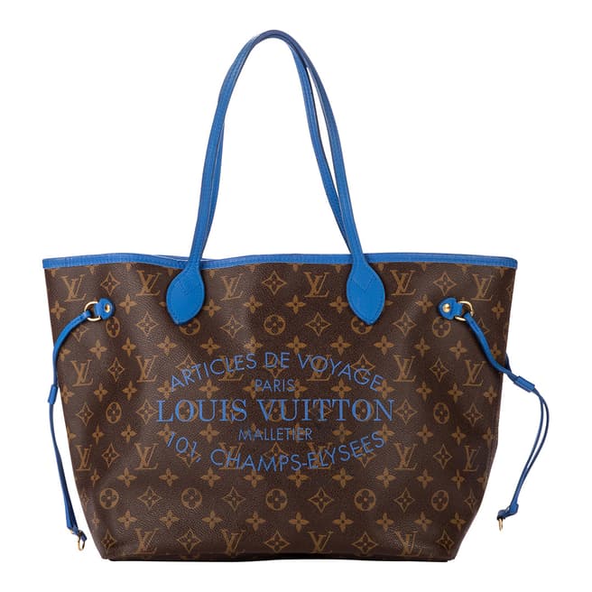 Vintage Louis Vuitton Brown Blue Limited Edition Neverfull Artivcles De Voyage Shoulder Bag MM