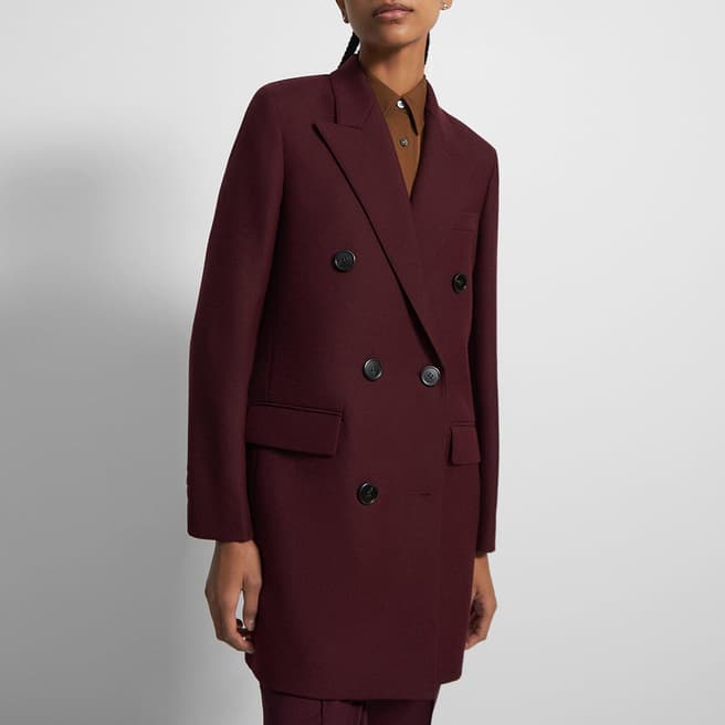 Theory Dark Red Double Breasted Wool Blend Coat