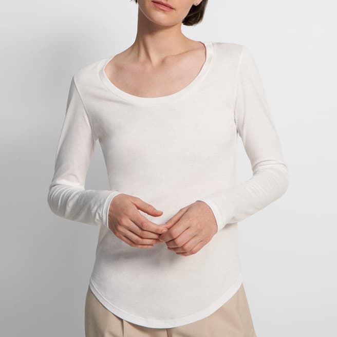 Theory White Fitted Scoop Neck Top