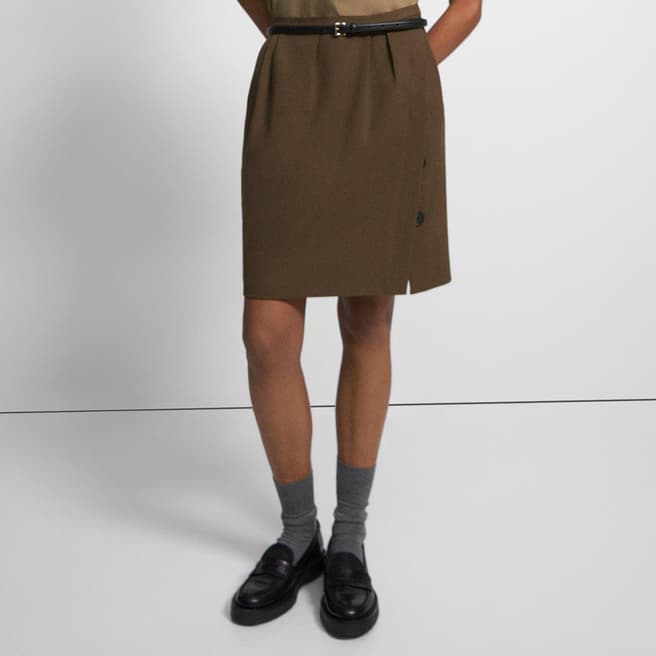 Theory Chocolate Hem Split Wool Blend Mini Skirt