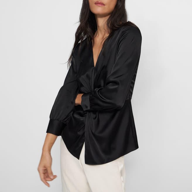 Theory Black Twist Front Satin Blouse