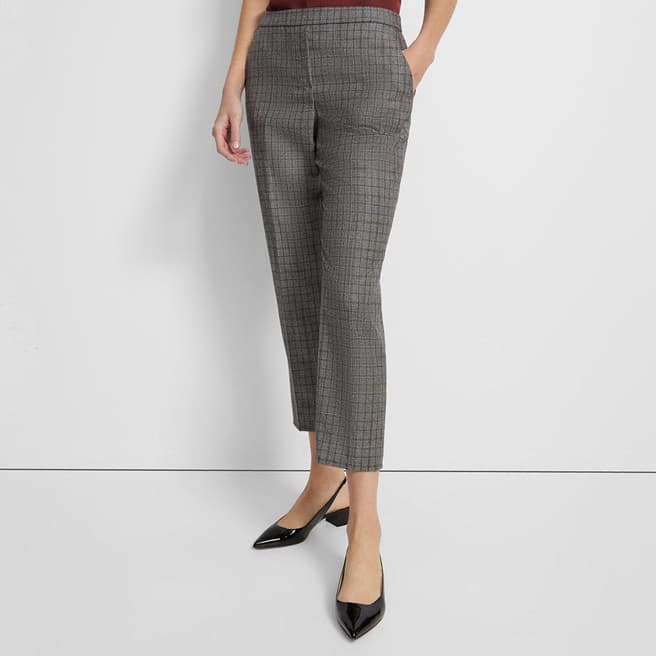 Theory Grey Treeca Check Pull On Wool Trousers
