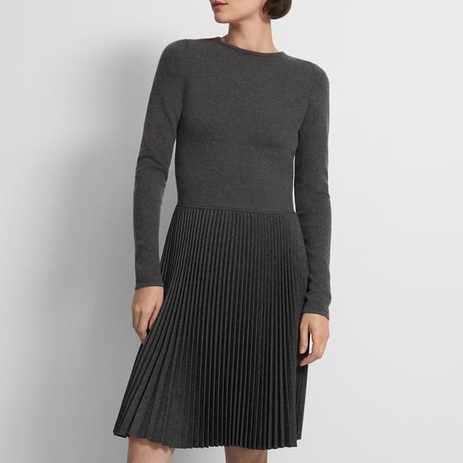 Theory Grey Pleated Wool Blend Mini Dress