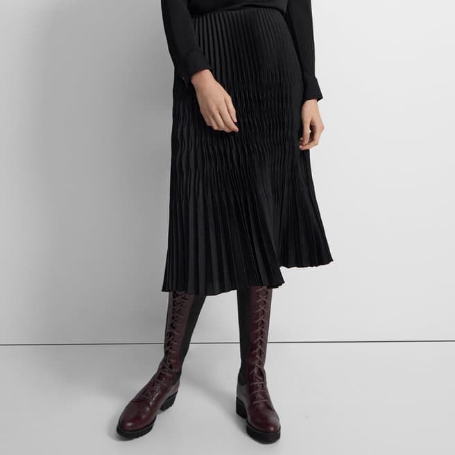 Theory Black Pleated Midi Skirt
