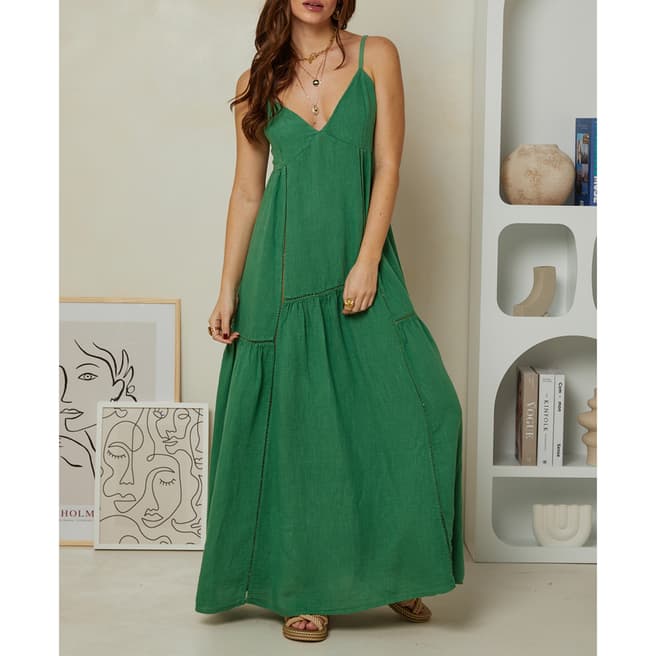 Rodier Green Tiered Linen Maxi Dress