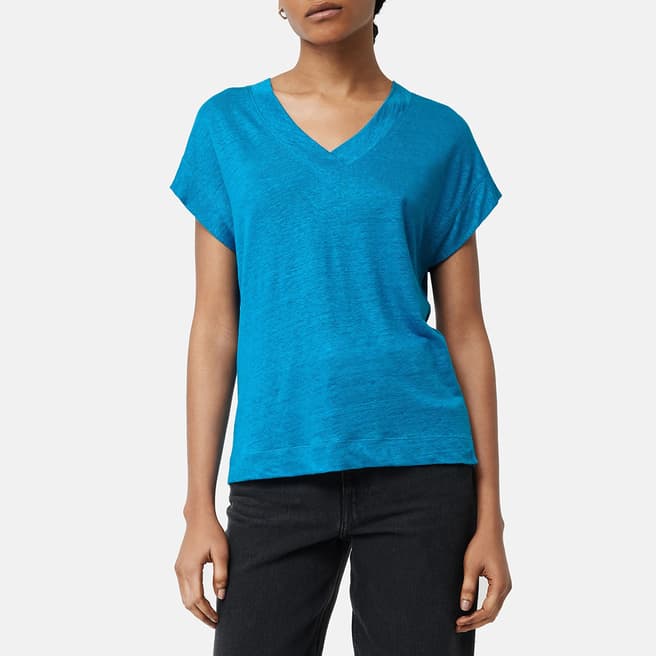 Jigsaw Blue V-Neck Linen T-Shirt