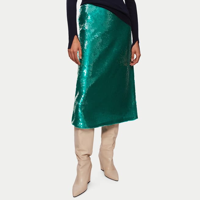 Jigsaw Green Sequin Midi Skirt