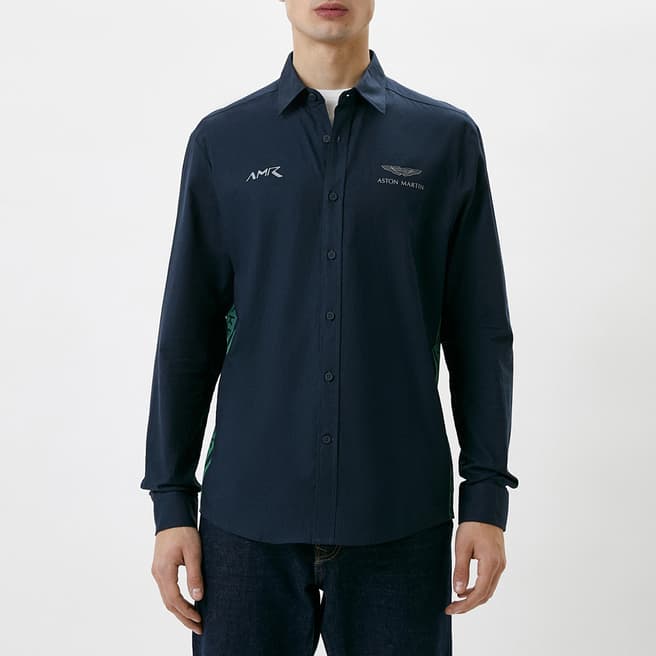 Hackett London Navy AMR Long Sleeve Cotton Shirt